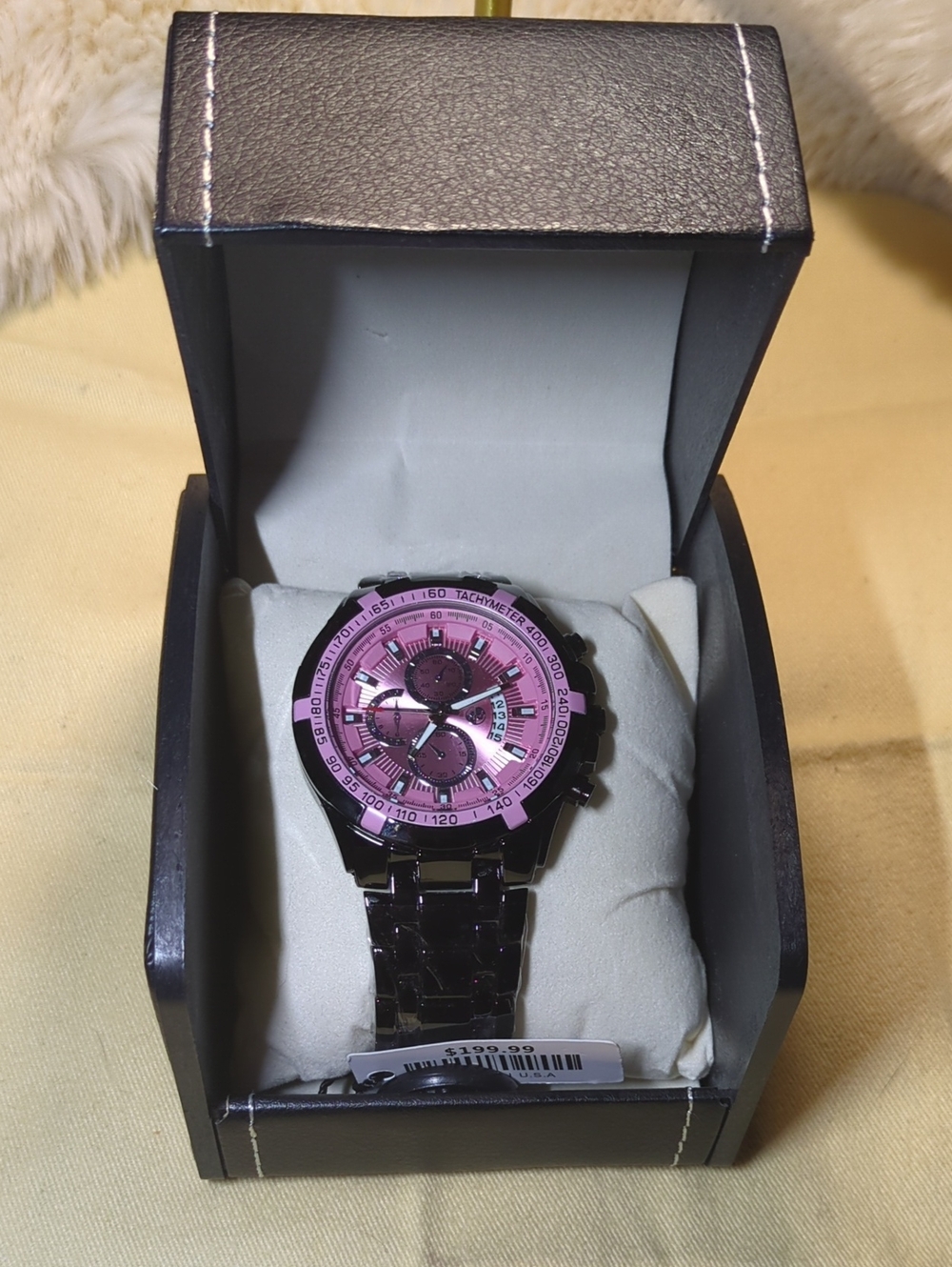 Pink Dial Stainless Steel Chronograph Watch